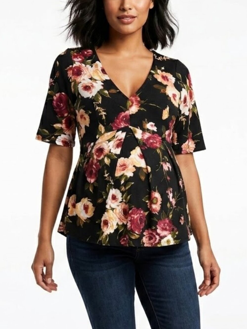 Hello Miz Dark Whimsigoth Floral V-Neck Maternity Tunic Sz M